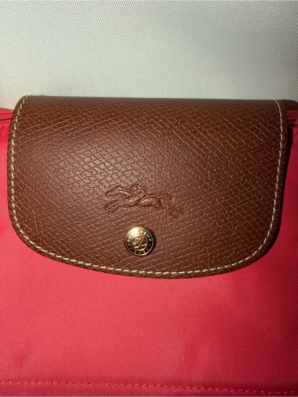 Longchamp Le Pliage Extensible Coral Tote Brown Trim - Picture 2 of 9